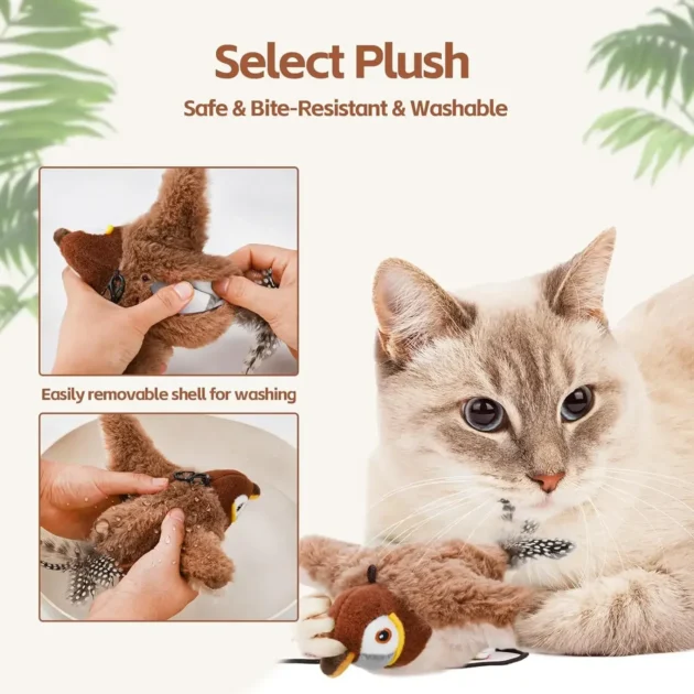 Flying Bird Cat Toy Interactive Cat Toys Rechargeable Chirping Flapping Bird(no Flying) Can Add Catnip Touch Activated Plush Toy - Image 4