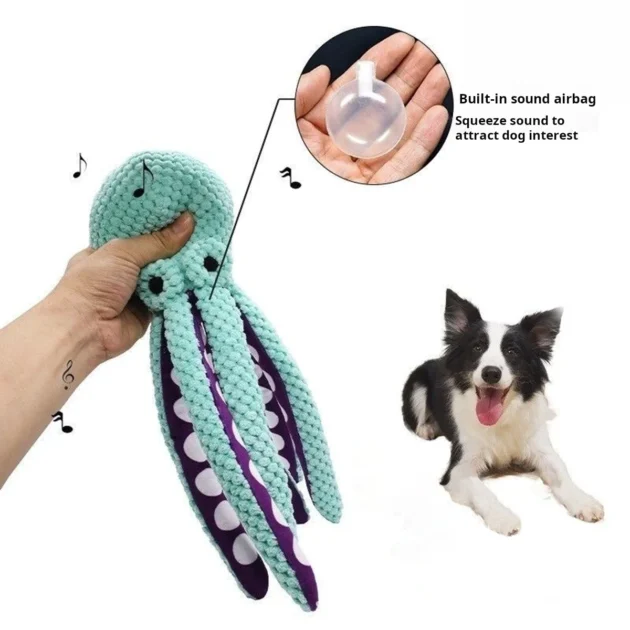 Squeaky Interactive Pet Toys - Octopus Shapes, PP Cotton Filled Bite-Resistant Fabric for Indoor/Lawn Play (32cm) - Image 3