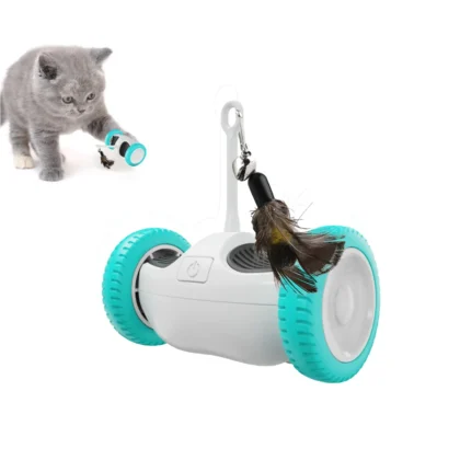 Self-Play Electric Cat Toy - Auto-Avoidance & Tumbler Design, 1.5Hrs Playtime with Feather/Bell Attachments (Type-C Charging)