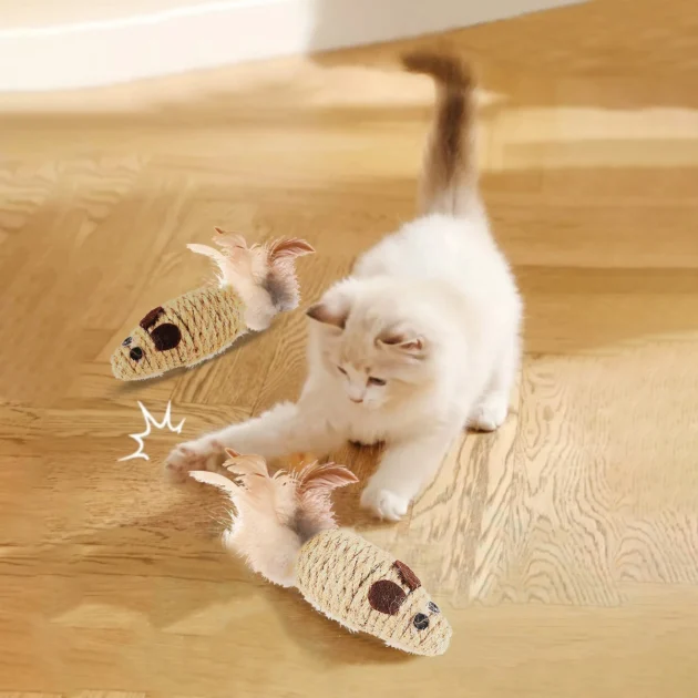 3pcs Fun Sounding Sisal Cat Toy with Feathers, Built-in Rattle, Durable & Bite-Resistant for Teeth Cleaning & Play - Image 4