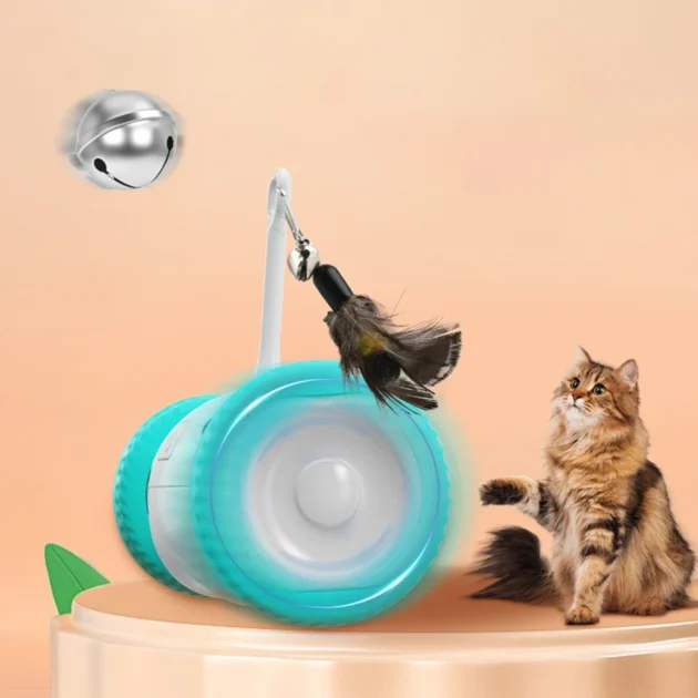 Self-Play Electric Cat Toy - Auto-Avoidance & Tumbler Design, 1.5Hrs Playtime with Feather/Bell Attachments (Type-C Charging) - Image 5