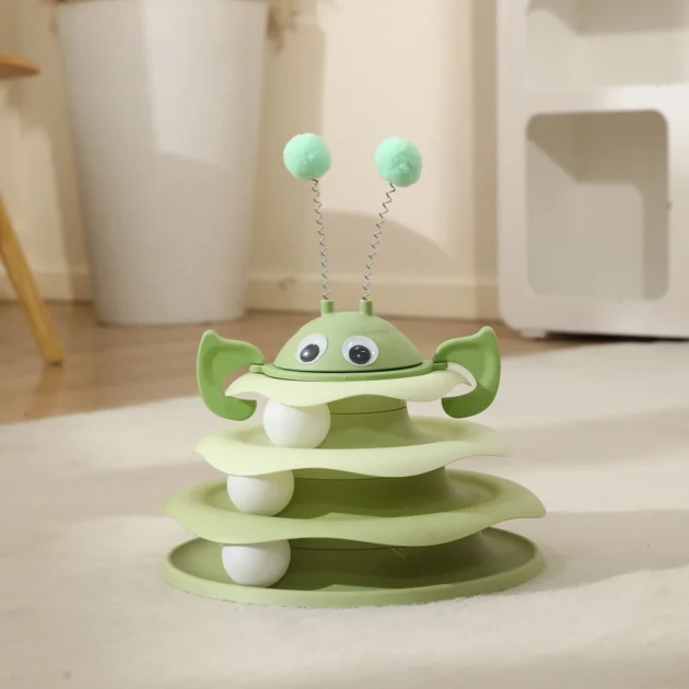 Three Layer Bee Shaped Track Amusement Disc Cat Toy with Detachable Top Swinging Teasing Ball - Clean Design - Image 4