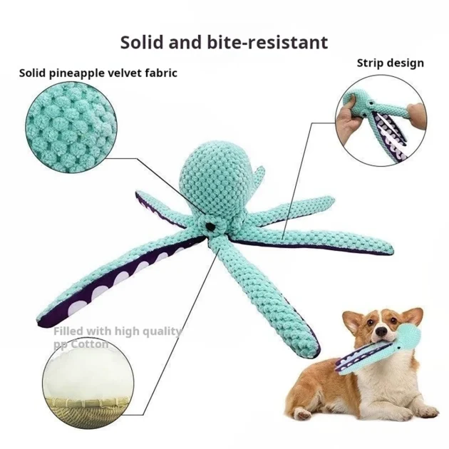 Squeaky Interactive Pet Toys - Octopus Shapes, PP Cotton Filled Bite-Resistant Fabric for Indoor/Lawn Play (32cm) - Image 5