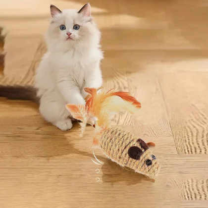 3pcs Fun Sounding Sisal Cat Toy with Feathers, Built-in Rattle, Durable & Bite-Resistant for Teeth Cleaning & Play