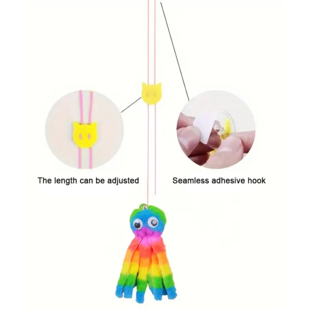 Adjustable Sound Octopus Cat Toy Mint Plush with 1.5ft Elastic Rope Interactive Pet Supplies for Cats - Image 4