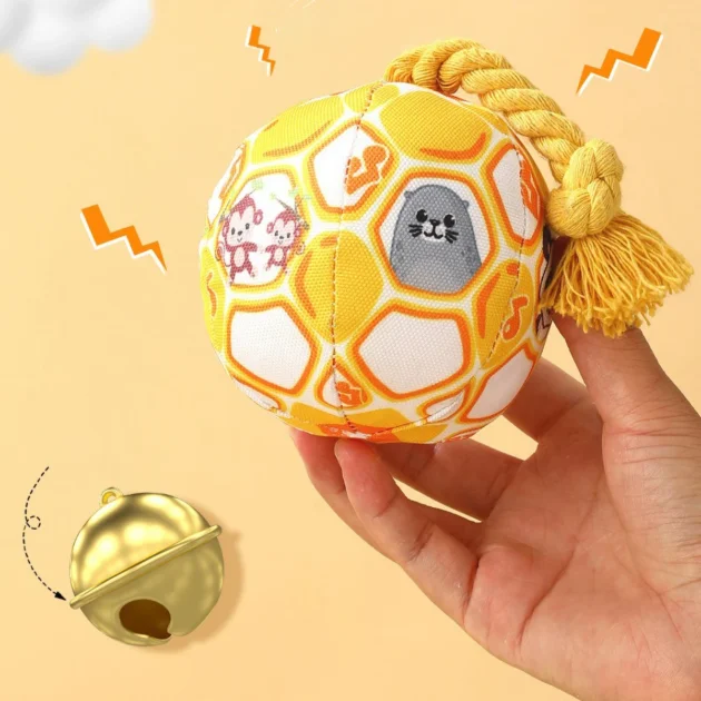 Pet Interactive Bell - ringing Plush Chew Ball for Dogs - with Rope Knot, PP Cotton Filling, Solve Boredom & Teethin - Image 3