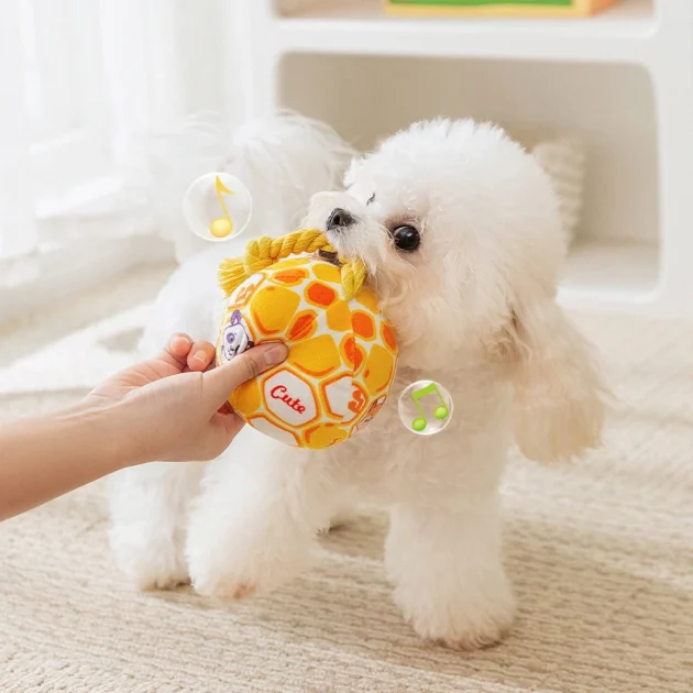 Pet Interactive Bell - ringing Plush Chew Ball for Dogs - with Rope Knot, PP Cotton Filling, Solve Boredom & Teethin - Image 4