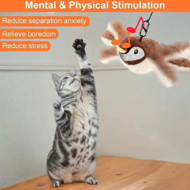 Interactive Flapping Bird Cat Toy with Teasing String No Flying Feature Includes Simulated Sound for Small Medium Large Cats - Image 4