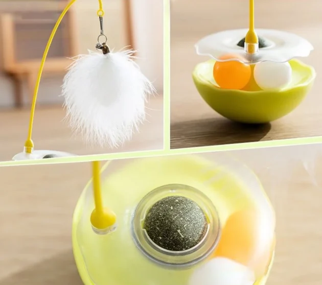 Interactive Cat Tumbler Toy, ABS Base with Feathers & Rolling Balls, Reduces Boredom & Destructive Behavior - Image 4