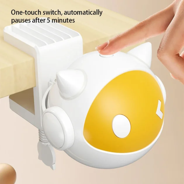 White Electric Cat Toy with Replaceable Hair Ball, Clip-on for 1 - 4m Desktop, Powered by 2AAA Batteries - Image 2