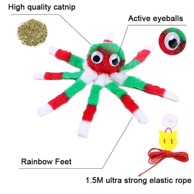 Adjustable Sound Octopus Cat Toy Mint Plush with 1.5ft Elastic Rope Interactive Pet Supplies for Cats - Image 2