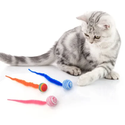 Magic Worm Bouncy Ball Cat Toy with Tail Large Colorful Fuzzy Worm Interactive Ball for Cats Entertainment