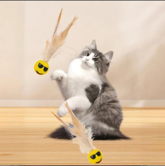 Instinct-Stimulating Cat Toy Set - 3/5 Pack Colorful Feather Balls, Durable Plastic for Interactive Play & Owner Bonding - Image 6