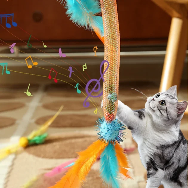 Catnip Elastic Rope Toy with Feathers & Bells, Interactive Cat Toy for Stress Relief & Exercise - Image 2