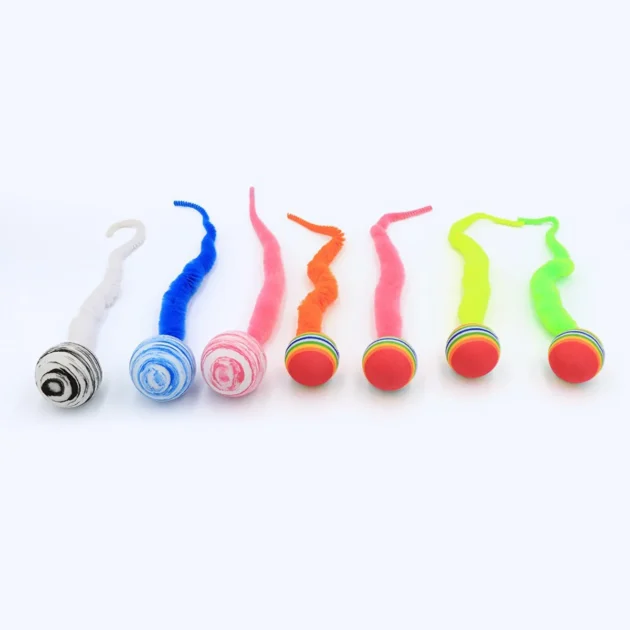 Magic Worm Bouncy Ball Cat Toy with Tail Large Colorful Fuzzy Worm Interactive Ball for Cats Entertainment - Image 3