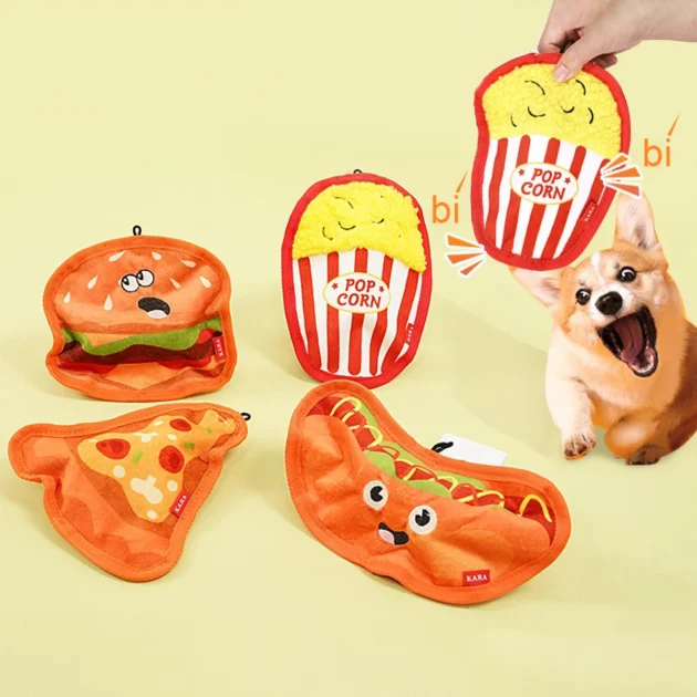 Bite Resistant Noise Making Dog Chew Toy Large Medium Dogs Teeth Grinding Toy in the Shape of Burger And French Fries - Image 2