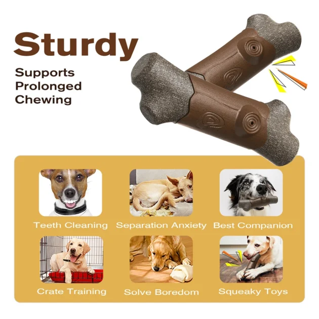 Yegbong 310g Dog Chew Toy with Squeaker - Natural Coffee Wood & Nylon Durable Chewing Bone, BPA-Free Teeth Cleaning Toy - Image 2