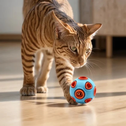 Glowing & Squeaking Anemone - shaped Cat Toy Ball - Double - layer Design, Food - hiding, Safe Rubber Material