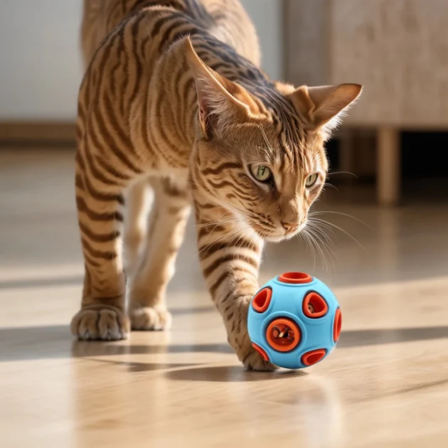 Glowing & Squeaking Anemone - shaped Cat Toy Ball - Double - layer Design, Food - hiding, Safe Rubber Material