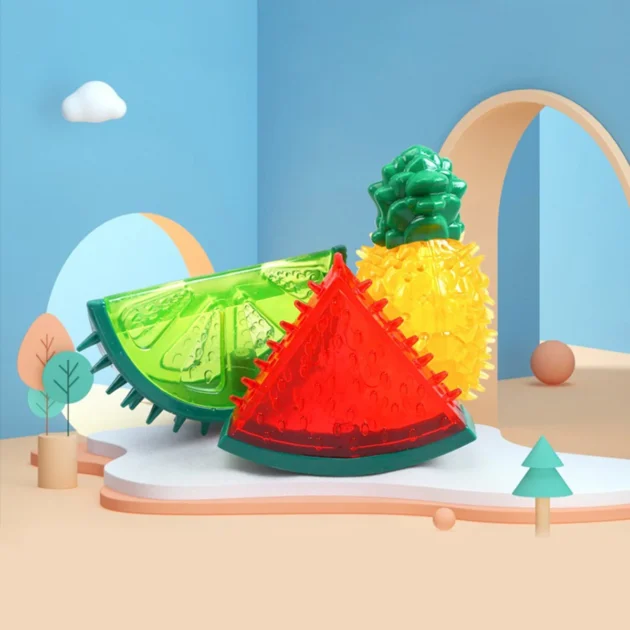 Water-Filling & Freezing Dog Chew Toy, TPR Material, watermelon/lemon/pineapple Shapes for Teething & Cooling - Image 4