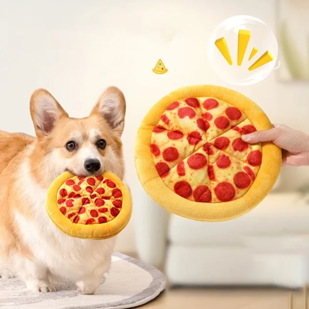 Plush Pizza - shaped Dog Flying Disc Toy with Loud Paper & 6 Squeakers, Also Donut - shaped Chew Toy for Pets - Image 2