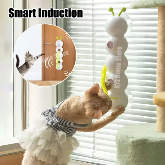 Interactive Cat Toy Intelligent Motion Activated Wack A Worm Post Toy With Tail Automatic Emerging from The Hole Teasing Cat Toy - Image 2