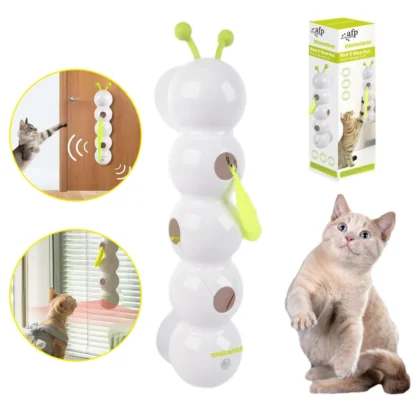 Interactive Cat Toy Intelligent Motion Activated Wack A Worm Post Toy With Tail Automatic Emerging from The Hole Teasing Cat Toy