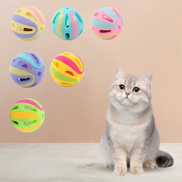 5PCS Colorful Bell Ball Cat Teaser Toy, 4.8cm Diameter, Sound-Making Design, Stimulates Play & Reduces Boredom for Cats - Image 2