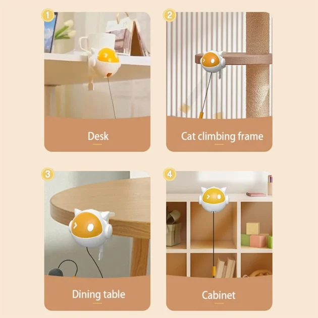 White Electric Cat Toy with Replaceable Hair Ball, Clip-on for 1 - 4m Desktop, Powered by 2AAA Batteries - Image 5