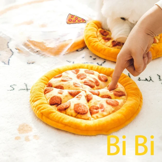 Plush Pizza - shaped Dog Flying Disc Toy with Loud Paper & 6 Squeakers, Also Donut - shaped Chew Toy for Pets - Image 3