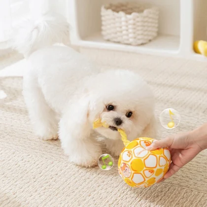 Pet Interactive Bell - ringing Plush Chew Ball for Dogs - with Rope Knot, PP Cotton Filling, Solve Boredom & Teethin