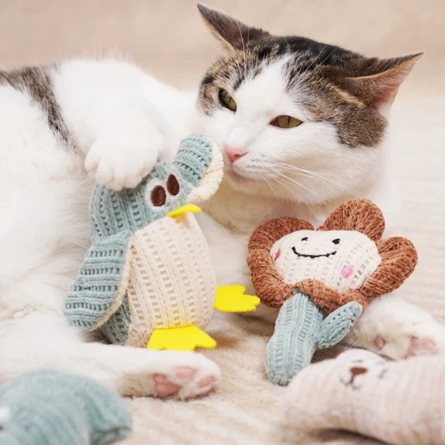 Xueer Cotton Plush Cat Toy Knitted with Catnip Bite Resistant Molar Teething Relief Interactive Pet Playtime Fighter for Cats - Image 2