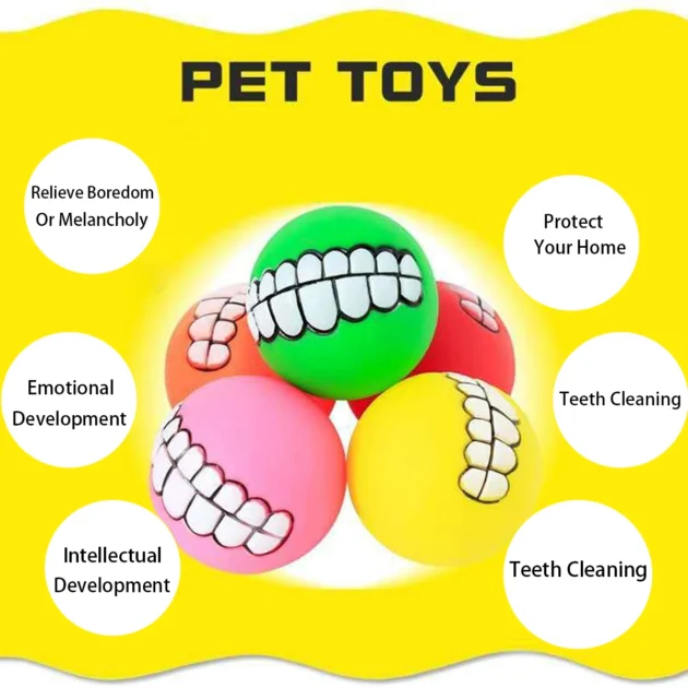 2PCS Dog Toy Teeth Ball, Rubber Chew Ball with Sound, Multiple Colors & Teeth Patterns, for Teeth Grinding & Play - Image 4