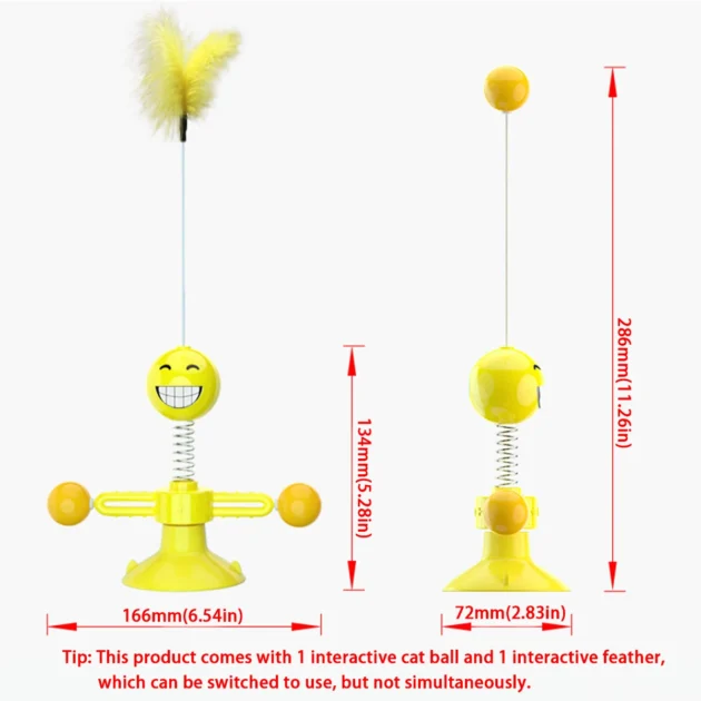 360° Spinning Cat Toy with Spring & Feathers, Food-Grade ABS, Suction Cup Base for Self-Play - Image 2