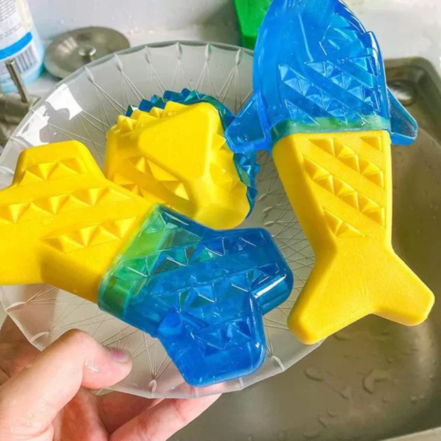 Water-Filling & Freezing Dog Chew Toy, TPR Material, Shark/Bone/Hexagon Shapes for Teething & Cooling - Image 3