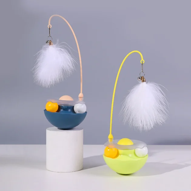 Interactive Cat Tumbler Toy, ABS Base with Feathers & Rolling Balls, Reduces Boredom & Destructive Behavior - Image 2