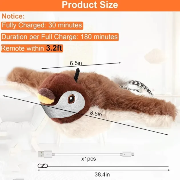 Interactive Flapping Bird Cat Toy with Teasing String No Flying Feature Includes Simulated Sound for Small Medium Large Cats - Image 6