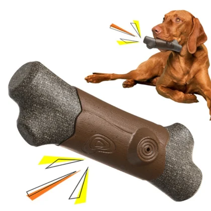 Yegbong 310g Dog Chew Toy with Squeaker - Natural Coffee Wood & Nylon Durable Chewing Bone, BPA-Free Teeth Cleaning Toy