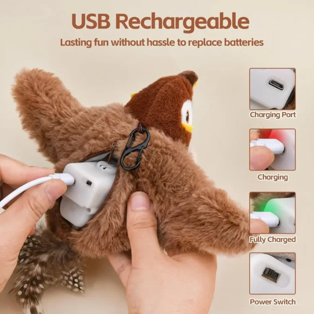 Flying Bird Cat Toy Interactive Cat Toys Rechargeable Chirping Flapping Bird(no Flying) Can Add Catnip Touch Activated Plush Toy - Image 3