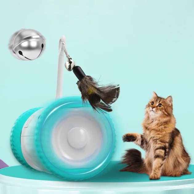 Self-Play Electric Cat Toy - Auto-Avoidance & Tumbler Design, 1.5Hrs Playtime with Feather/Bell Attachments (Type-C Charging) - Image 4