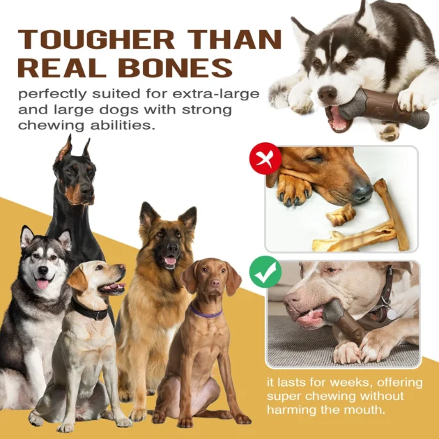 Yegbong 310g Dog Chew Toy with Squeaker - Natural Coffee Wood & Nylon Durable Chewing Bone, BPA-Free Teeth Cleaning Toy - Image 3