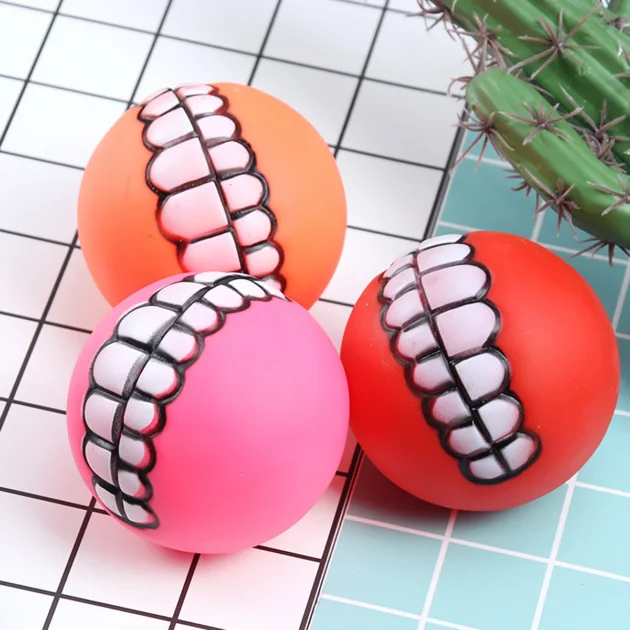 2PCS Dog Toy Teeth Ball, Rubber Chew Ball with Sound, Multiple Colors & Teeth Patterns, for Teeth Grinding & Play - Image 6