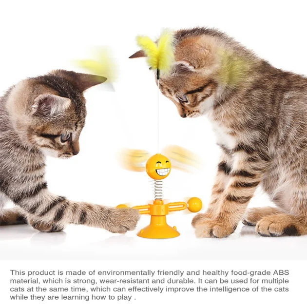 360° Spinning Cat Toy with Spring & Feathers, Food-Grade ABS, Suction Cup Base for Self-Play - Image 6