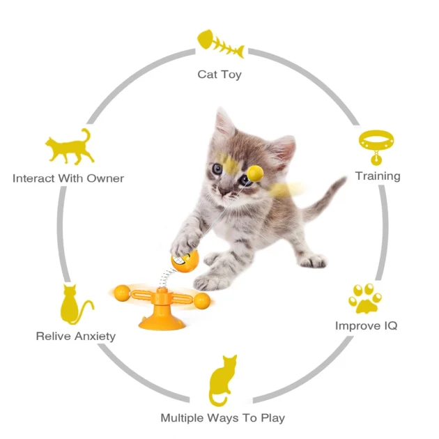 360° Spinning Cat Toy with Spring & Feathers, Food-Grade ABS, Suction Cup Base for Self-Play - Image 4