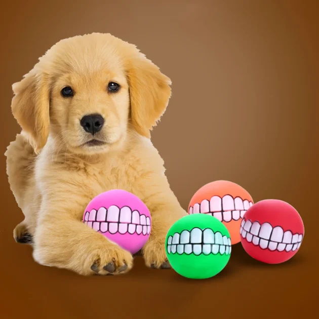 2PCS Dog Toy Teeth Ball, Rubber Chew Ball with Sound, Multiple Colors & Teeth Patterns, for Teeth Grinding & Play - Image 5