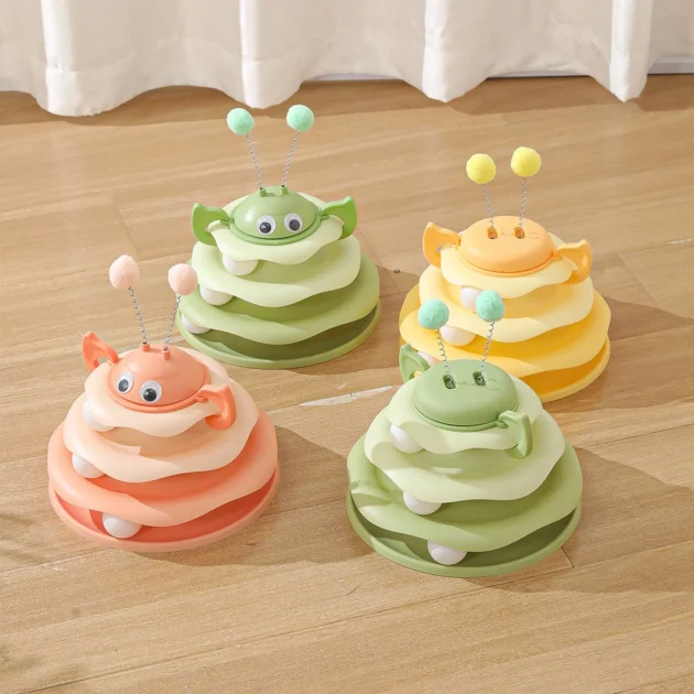 Three Layer Bee Shaped Track Amusement Disc Cat Toy with Detachable Top Swinging Teasing Ball - Clean Design - Image 6