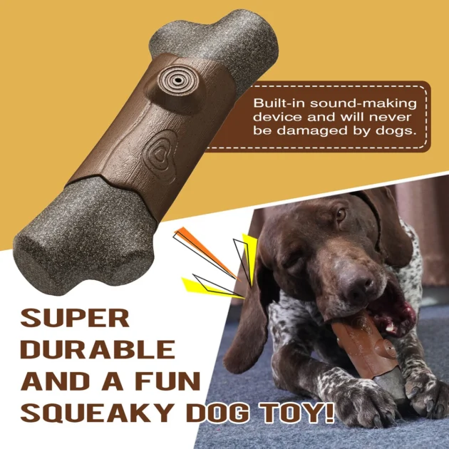 Yegbong 310g Dog Chew Toy with Squeaker - Natural Coffee Wood & Nylon Durable Chewing Bone, BPA-Free Teeth Cleaning Toy - Image 4