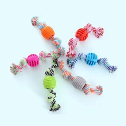 Wear-Resistant Cotton Rope TPR Ball Dog Chew Toy - Bite Resistant Easy to Clean Decompress Fun Pet Playtime Accessory