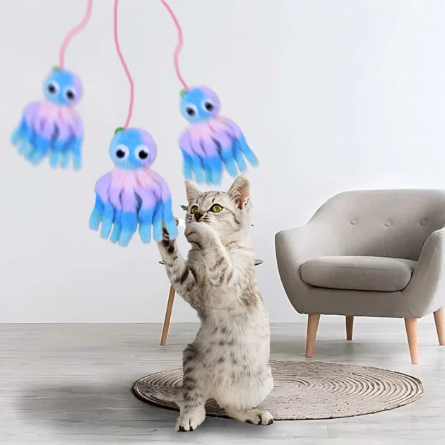 Adjustable Sound Octopus Cat Toy Mint Plush with 1.5ft Elastic Rope Interactive Pet Supplies for Cats - Image 6