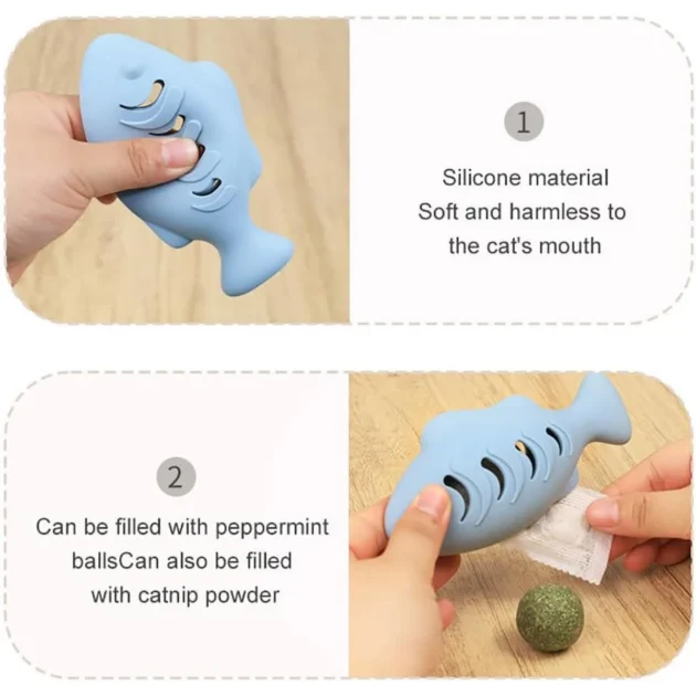 Interactive Cat Toy for Indoor Cats Food Dispenser Feeder Blue Treat & Catnip Stuffer Fun Engaging Pet Play - Image 2